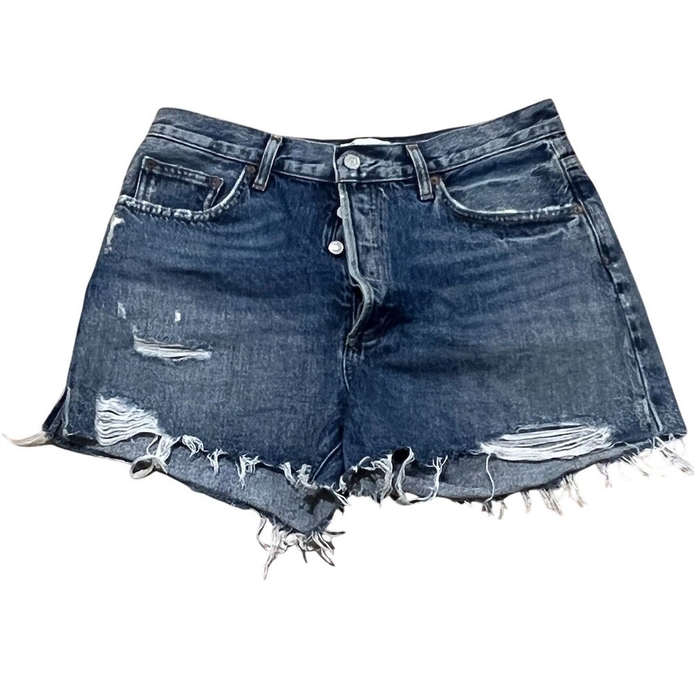 AGOLDE Cut-Off Denim Shorts Womens Size 30 Blue Dark Wash Distressed Raw